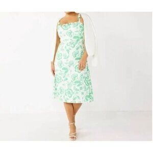 Draper James RSVP Dress Womens 12 Green Floral Midi Square Neck Cottagecore